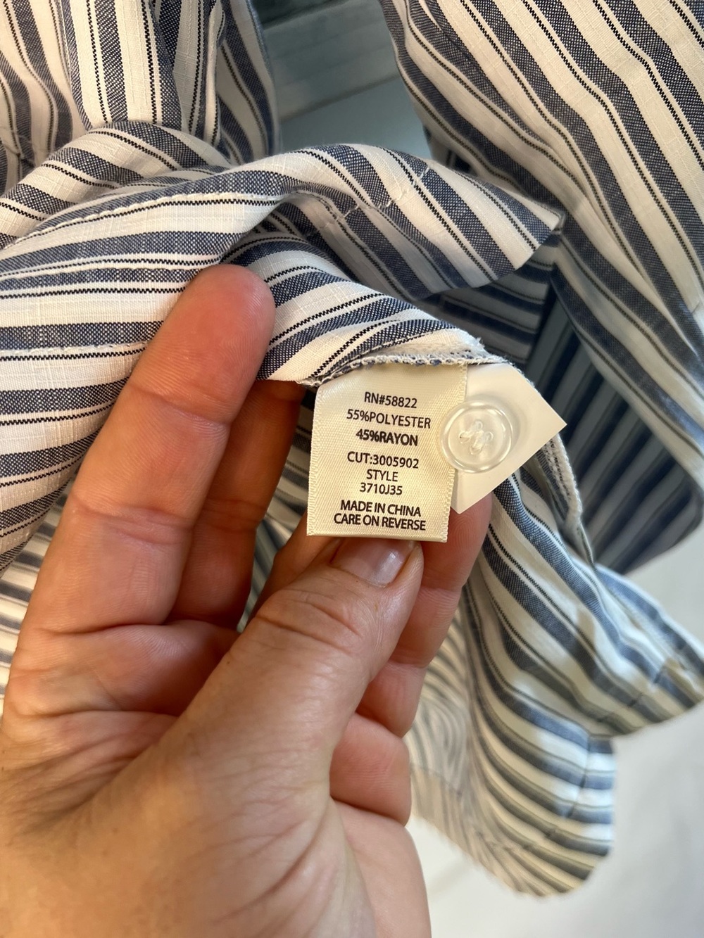 Max Studio Blue and White Vertical Stripe Casual Button-Down Shirt - Picture 5 of 6